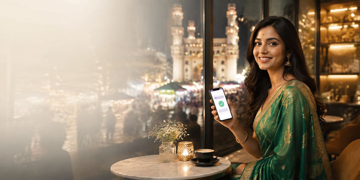 Woman accessing mobile payments for rsq8 from Bengaluru